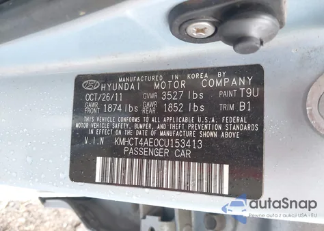 2012 Hyundai Accent Gls z USA, uszkodzony, nr VIN KMHCT4AE0CU153413